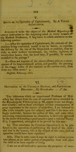 Observations on the Cesarean section, and premature delivery