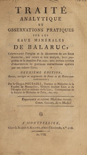 Traité analytique et observations pratiques sur les eaux minérales de Balaruc