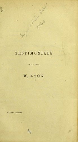 Testimonials in favour of W. Lyon