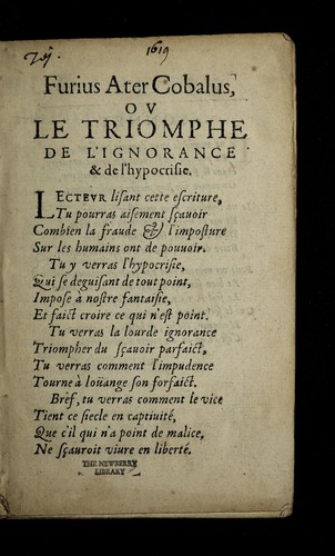 Furius ater Cobalus, ov Le triomphe de l'ignorance & de l'hypocrisie