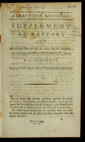 Supple ment au rapport fait au nom des Comite s de salut public, de le gislation et des finances, re unis