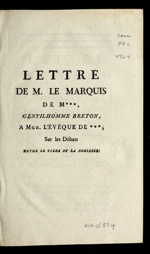 Lettre de M. le Marquis de M***, gentilhomme breton