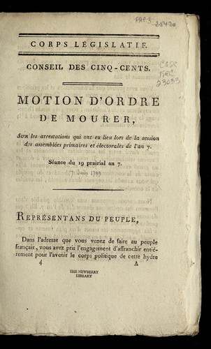 Motion d'ordre de Mourer, sur les arrestations qui ont eu lieu lors de la session des assemble es primaires et e lectorales de l'an 7
