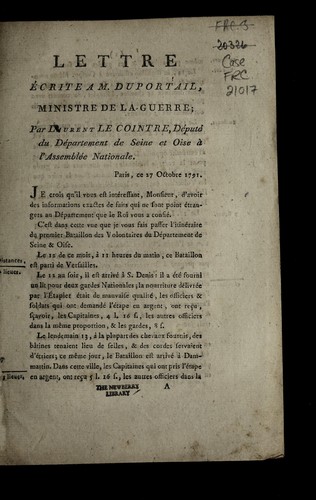 Lettre e crite a M. Duportail, ministre de la Guerre