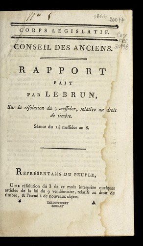 Rapport fait par Lebrun, sur la re solution du 3 messidor, relative au droit de timbre