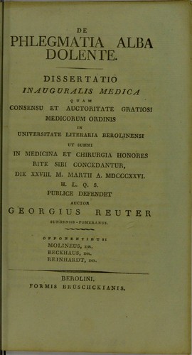 De phlegmatia alba dolente. Dissertatio inauguralis medica ...