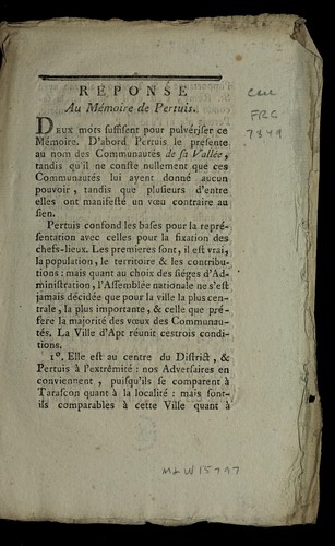 Re ponse au me moire de Pertuis