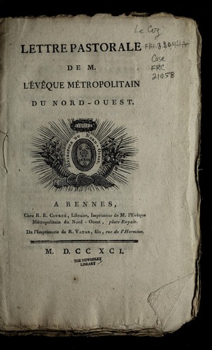 Lettre pastorale de M. l'e ve que me tropolitain du nord-ouest