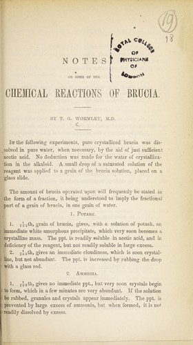 Notes on the chemical reactions of brucia
