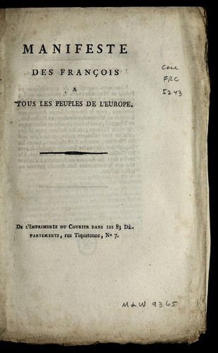 Manifeste des Franc ʹois a tous les peuples de l'Europe