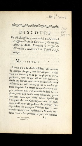 Discours de M. Rousseau