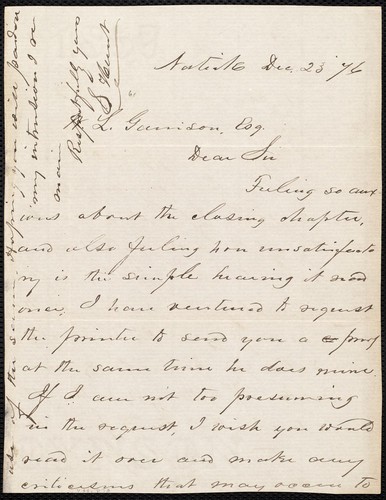 [Letter to] W. L. Garrison, Esq., Dear Sir