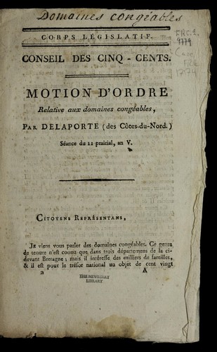 Motion d'ordre relative aux domaines conge ables