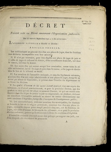 De cret faisant suite au de cret concernant l'organisation judiciaire