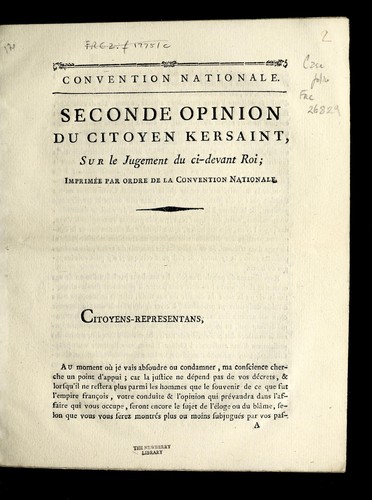 Seconde opinion du citoyen Kersaint, sur le jugement du ci-devant roi