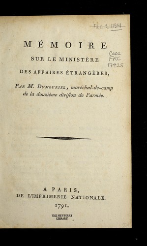 Me moire sur le Ministe  re des affaires e trange  res