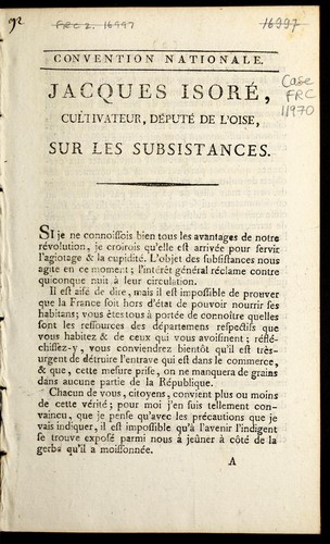 Jacques Isore , cultivateur, de pute  de l'Oise, sur les subsistances