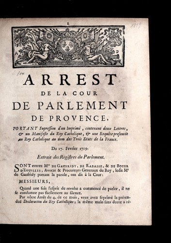 Arrest de la Cour de Parlement de Provence