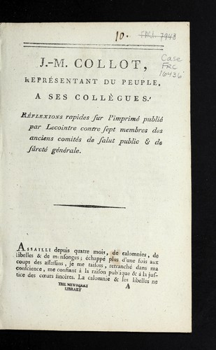 J.M. Collot, repre sentant du peuple, a ses colle  gues