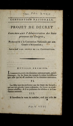... Projet de de cret concernant l'administration des biens provenus des e migre s