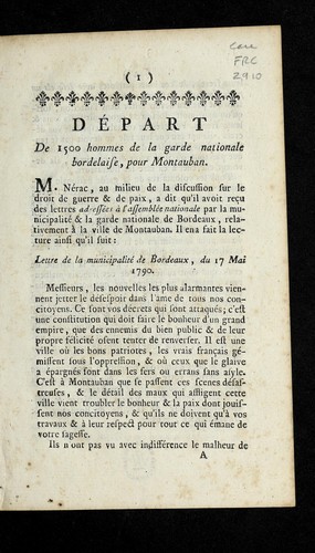 De part de 1500 hommes de la Garde nationale bordelaise, pour Montauban
