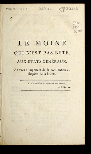 Le moine qui n'est pas be te, aux E tats-ge ne raux
