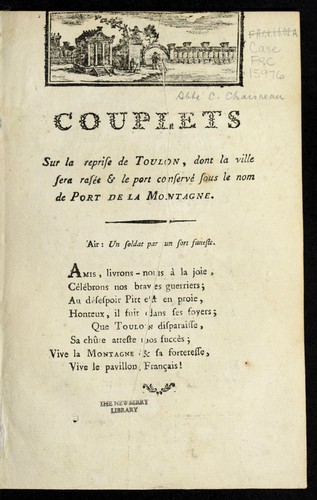 Couplets sur la reprise de Toulon, dont la ville sera rase e & le port conserve  sous le nom Port de la Montagne