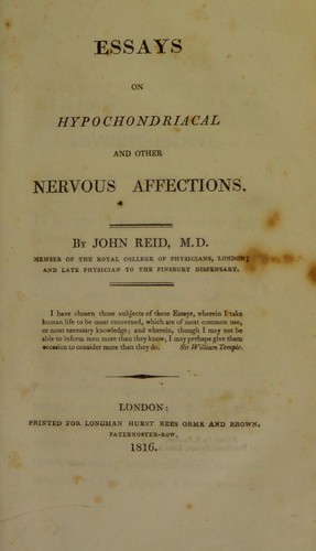 Essays on hypochrondriacal and other nervous affections