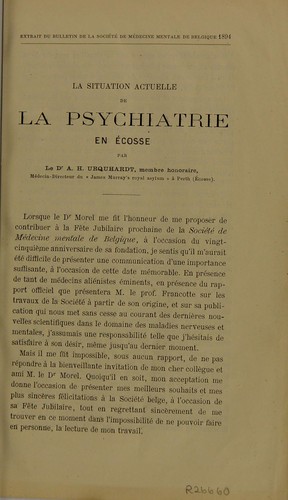 La situation actuelle de la psychiatrie en Ecosse