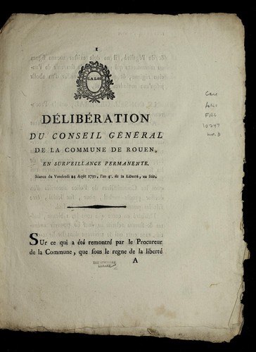 De libe ration du conseil ge ne ral de la commune de Rouen, en surveillance permanente