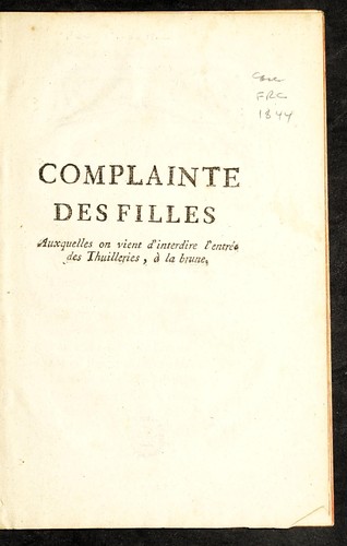 Complainte des filles auxquelles on vient d'interdire l'entre e des Thuilleries, a   la brune
