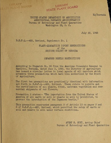 Plant-quarantine import restrictions of the British colony of Bermuda