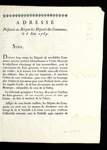 Adresse pre sente e au roi