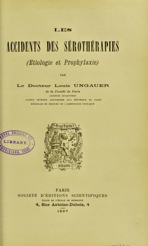 Les accidents des s©♭roth©♭rapies (©♭tiologie et prophylaxie)