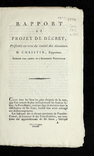 Rapport et projet de de cret, pre sente s au nom du Comite  des domaines