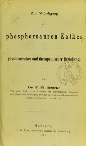Zur W©ơrdigung des phosphorsauren Kalkes in physiologischer und therapeutischer Beziehung