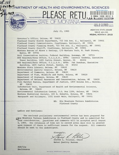 Preliminary environmental review, Big Mountain Terrace Subdivision in Flathead County