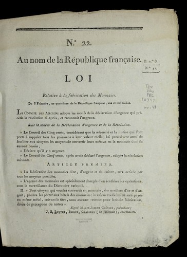 Loi relative a   la fabrication des monnaies