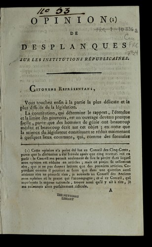 Opinion de Desplanques sur les institutions re publicaines