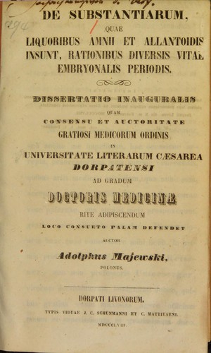 De substantiarum, quae liquoribus amnii et allantoidis insunt, rationibus diversis vitae embryonalis periodis