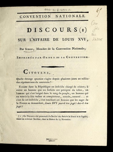 Discours sur l'affaire de Louis XVI