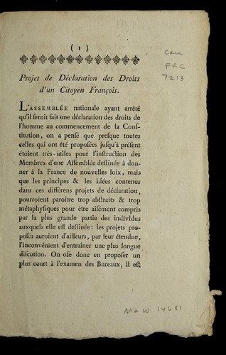 Projet de De claration des droits d'un citoyen franc ʹois