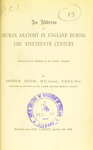 An address on human anatomy in England during the nineteenth century