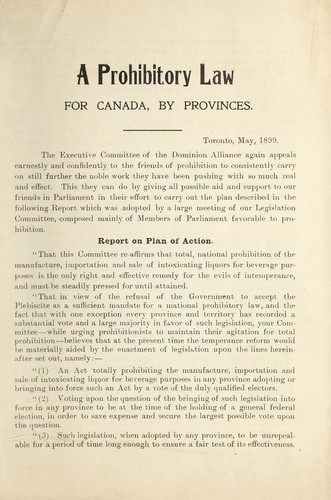 A prohibitory law for Canada, by provinces