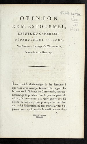 Opinion de M. Estourmel, de pute  du Cambresis, de partement du Nord, sur le don et e change du Clermontois