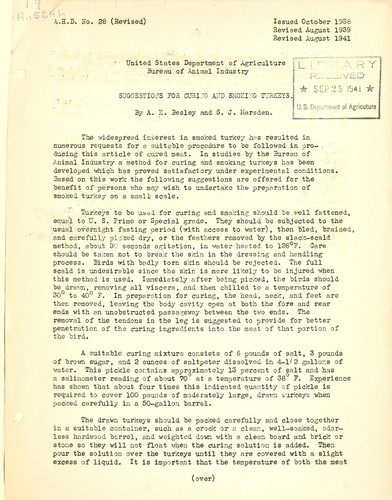 Suggestions for curing and smoking turkeys