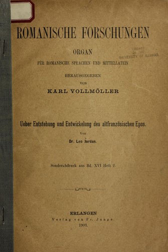 Ueber entstehung und entwickelung des altfranzosischen epos