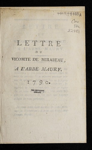 Lettre du vicomte de Mirabeau a l'abbe  Maury