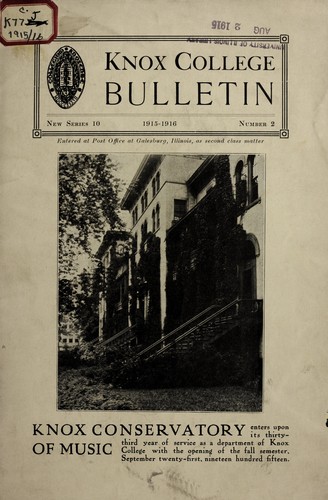 Knox Conservatory of Music enters upon its thirty-third year of service as a department of Knox College with the opening of the fall semester, September twenty-first, nineteen hundred fifteen