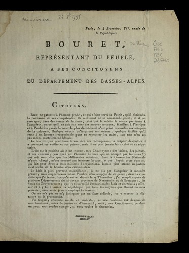 Bouret, repre sentant du peuple, a ses concitoyens du de partement des Basses-Alpes